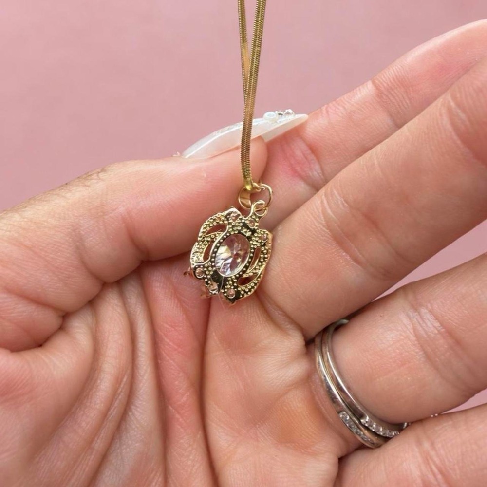 Gold-Filled Oval Crystal Statement Necklace - Picture 2 of 3